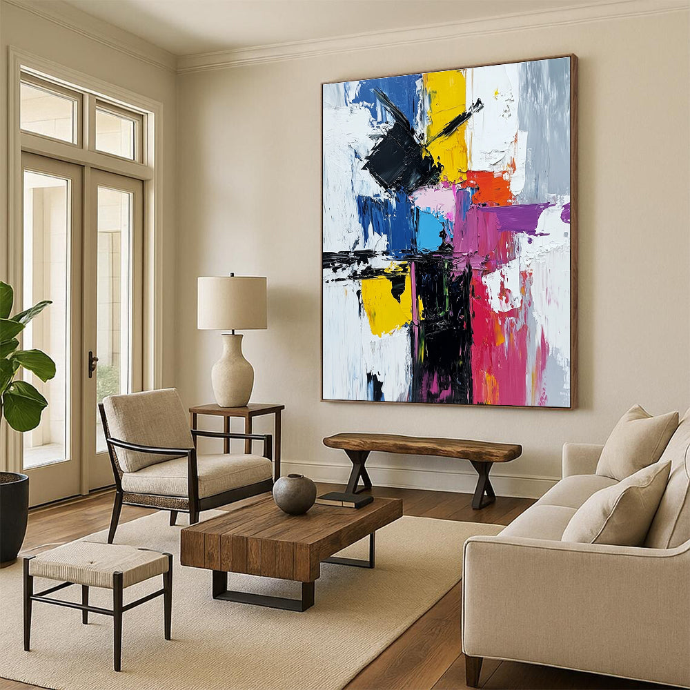 Multicolor Block Abstract Painting with Thick Brushstrokes GER732
