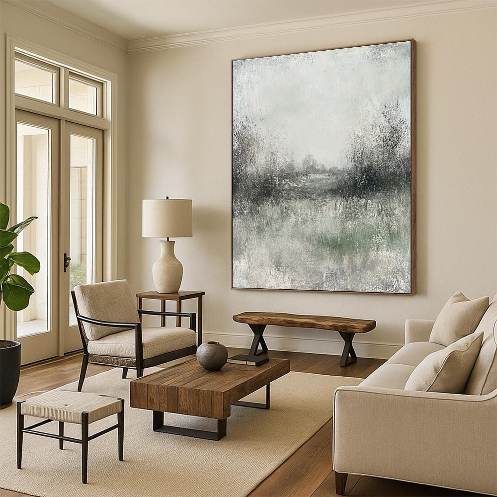 Monochromatic Landscape Abstract Painting with Textured Depths GER162
