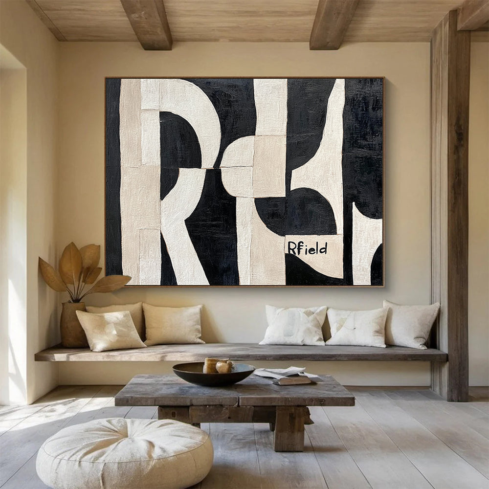 Black White Geometry - Monochromatic Abstract Painting DYP018