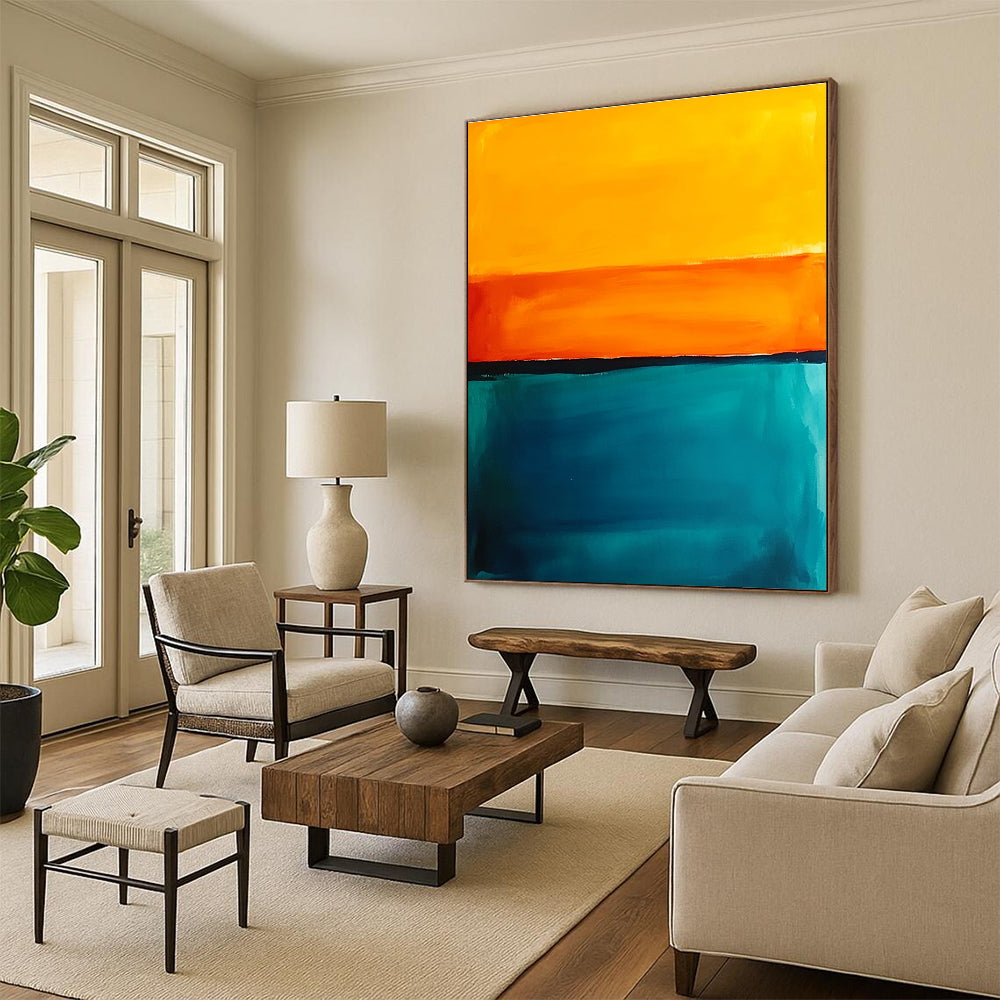 Orange and Teal Sunset - Themed Abstract Painting GER222