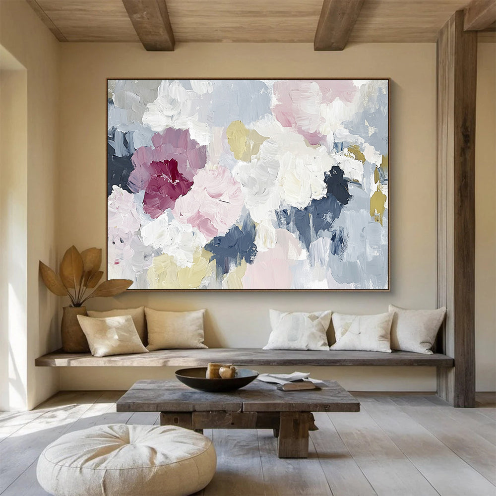 Soft Tones Floral Abstract Painting with Textured Petals DYP210