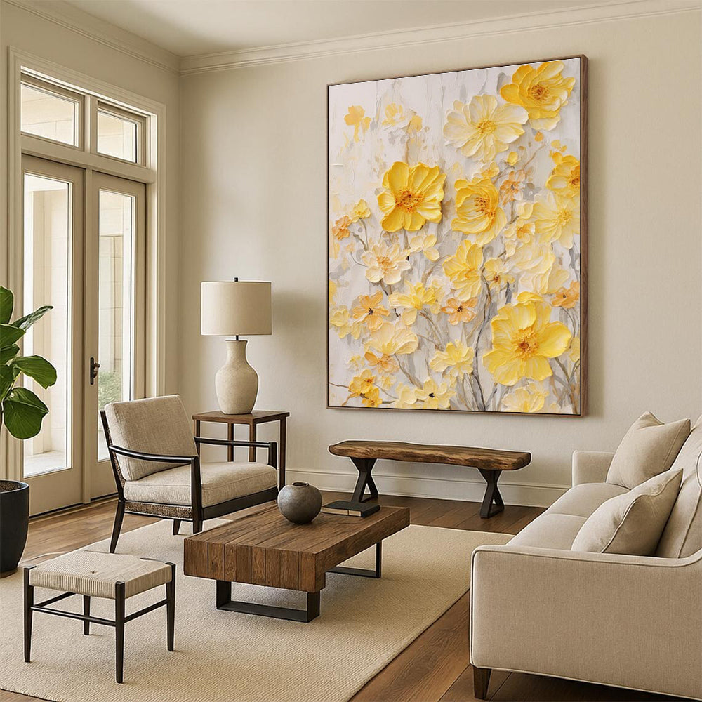 Yellow Flower Relief Abstract Painting with Textured Petals ADGE289