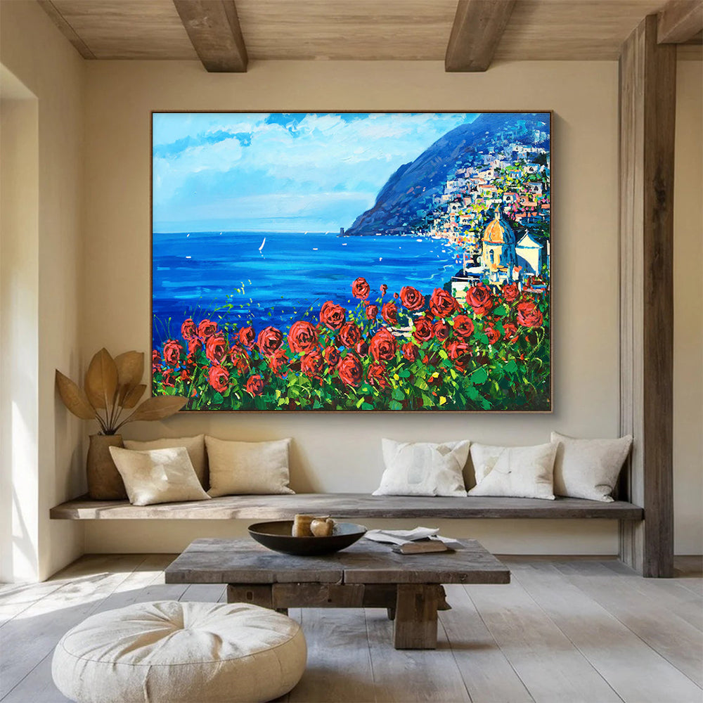 Amalfi Coast with Roses Abstract Painting THY424