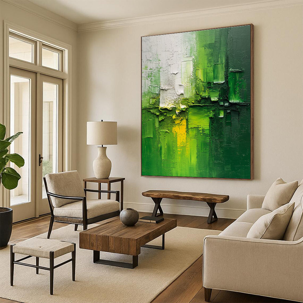Green Yellow White Textured Abstract Painting ADGE003