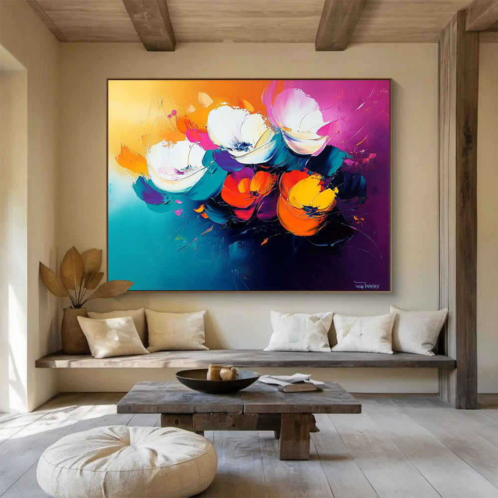 Vibrant Flower Bouquet Abstract Painting with Bold Colors DYP478