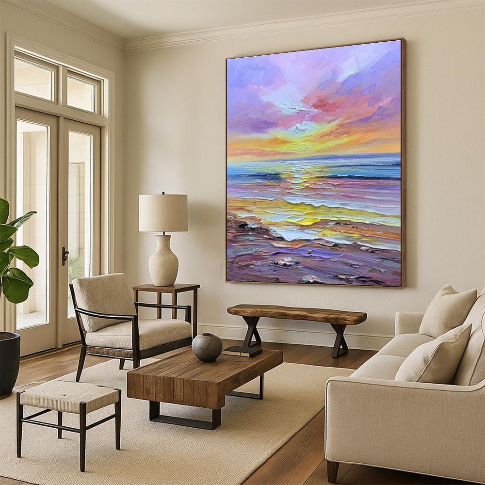 Pastel - hued Coastal Sunset Abstract Painting ADGE261