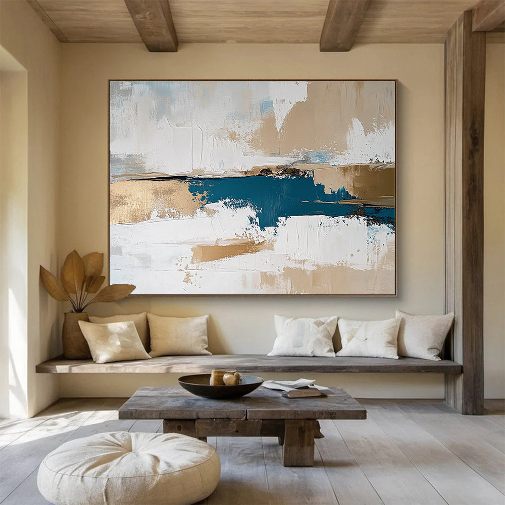 Beige and Blue Abstract with Gold Accents Painting DYP471