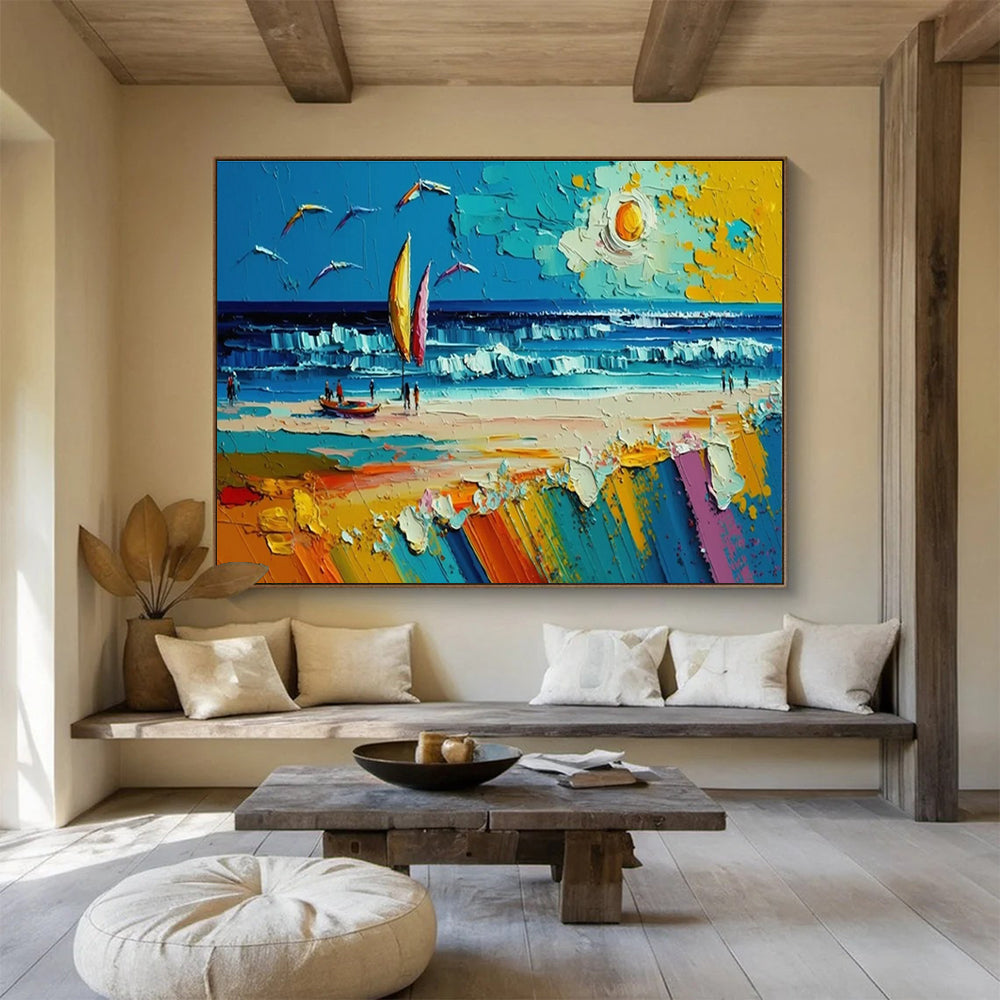 Beach Activity Abstract Painting with Colorful Beach Scenes THY313