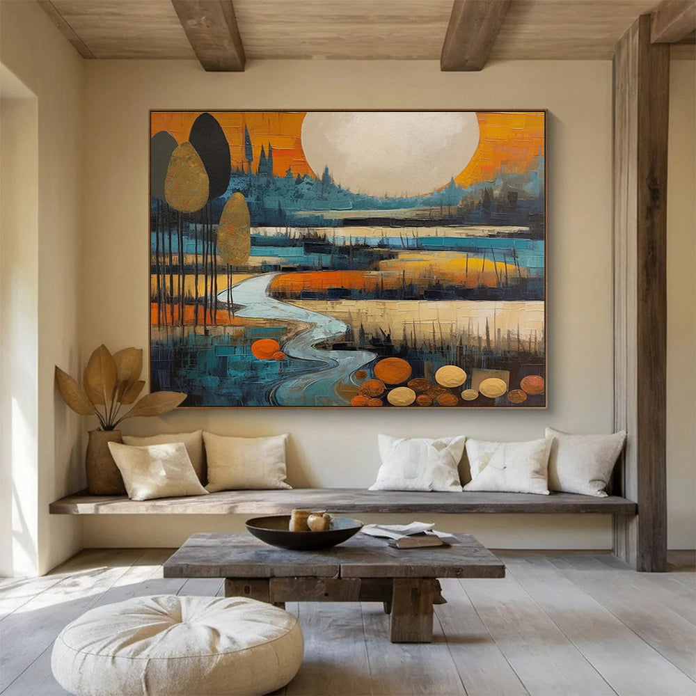 Orange and Blue Tones Scenic Abstract Painting THY085