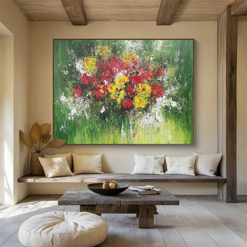 Green Background Colorful Flower Bouquet Abstract Painting DYP070