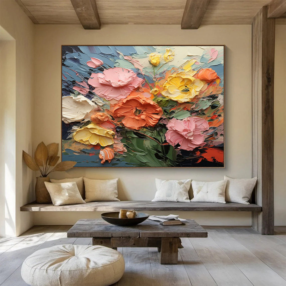 Impasto Floral Bounty Abstract Painting with Rich Color Palette THY295