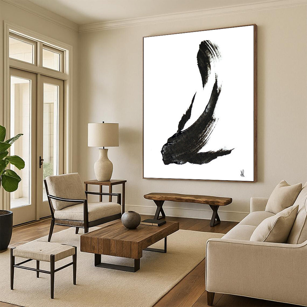 Black Ink Minimalist Fish Abstract Painting ADGE181