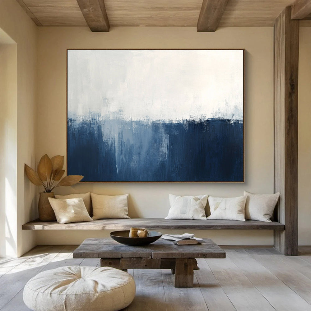 Blue and White Abstract Painting with Subtle Gradients DYP188