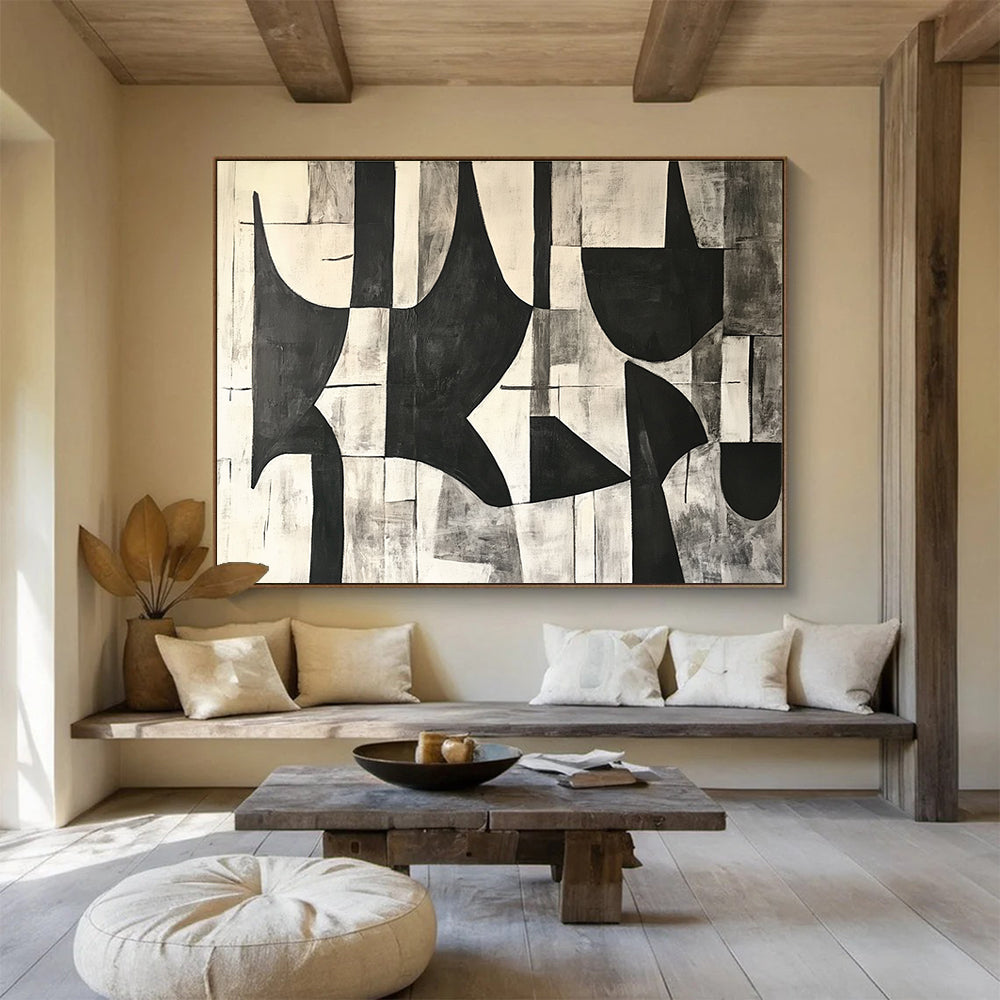 Black and White Abstract Shapes Painting DYP108
