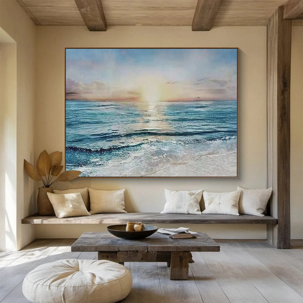 Seaside Sunset Serenity Abstract Painting with Warm Ocean Hues THY260