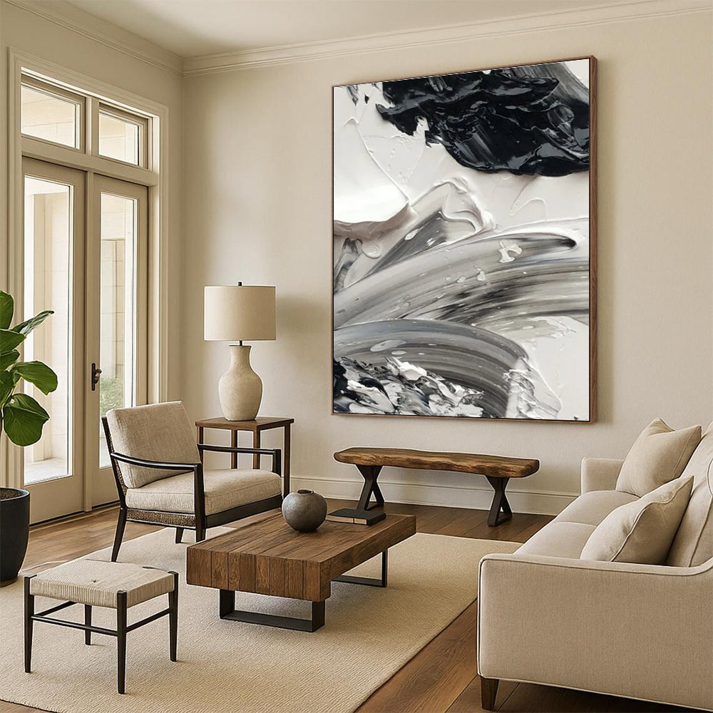 High - Contrast Impasto Detail Abstract Painting with Bold Textures ADGE445