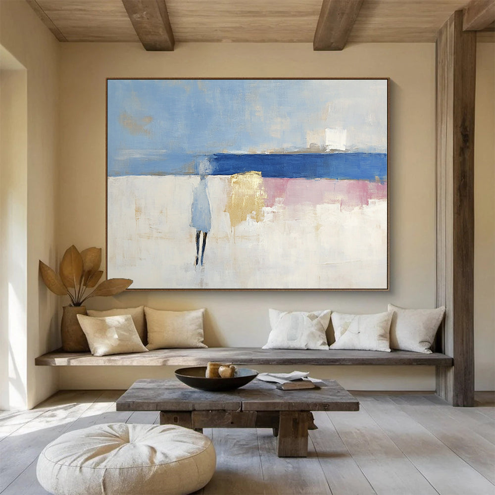 Figure on Beach Abstract Painting with Soft Color Palette DYP186