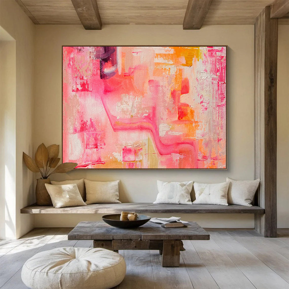 Pink Orange Abstract Painting with Soft Color Transitions THY360