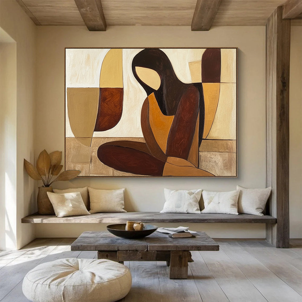 Geometric Figure Abstract Painting with Earthy Tones DYP496