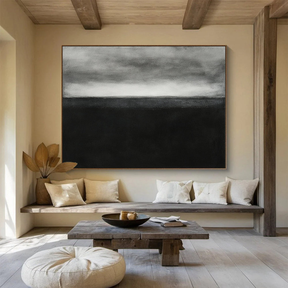 Black and White Sea Horizon Abstract Painting DYP093