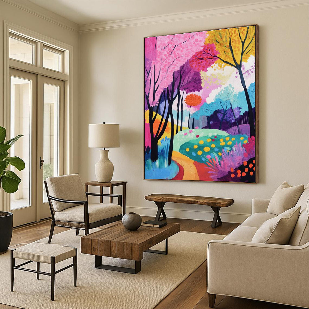 Colorful Forest Abstract Painting with Whimsical Trees ADGE529