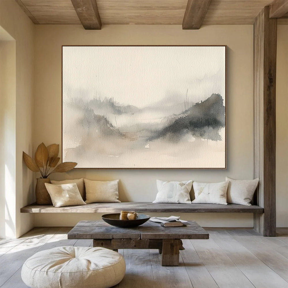 Grey - Toned Misty Landscape Abstract Watercolor Painting DYP140