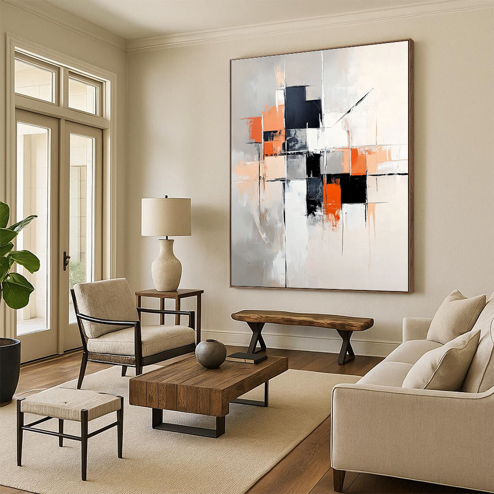 Gray Orange Abstract Cubes Abstract Painting GER858
