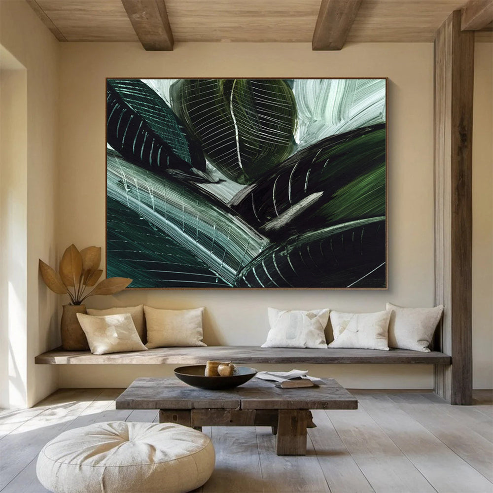 Green Leaf Abstract Painting with Bold Textures THY144
