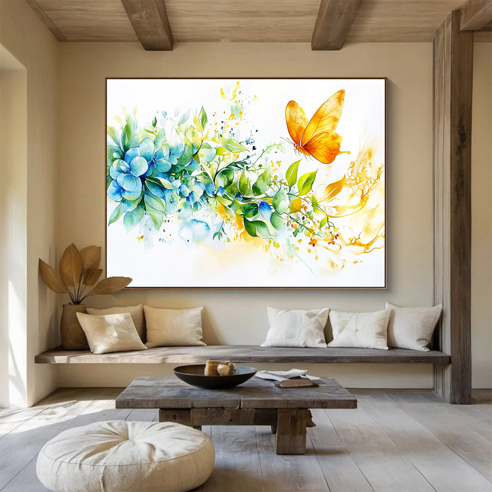 Butterfly and Flowers Watercolor Abstract Painting DYP158