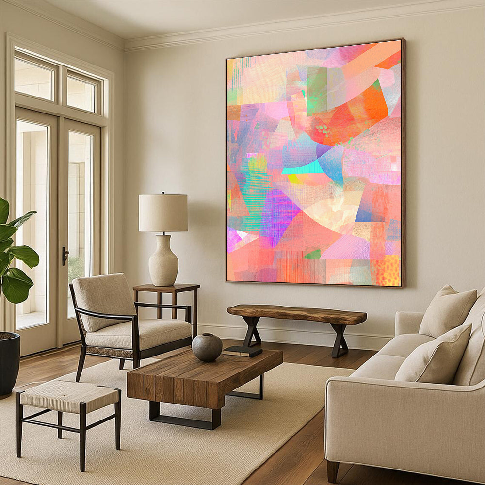 Abstract artwork in pastel colors featuring intricate textures and patterns with feminine hues and a soft pink palette for a vibrant aesthetic.STSC477