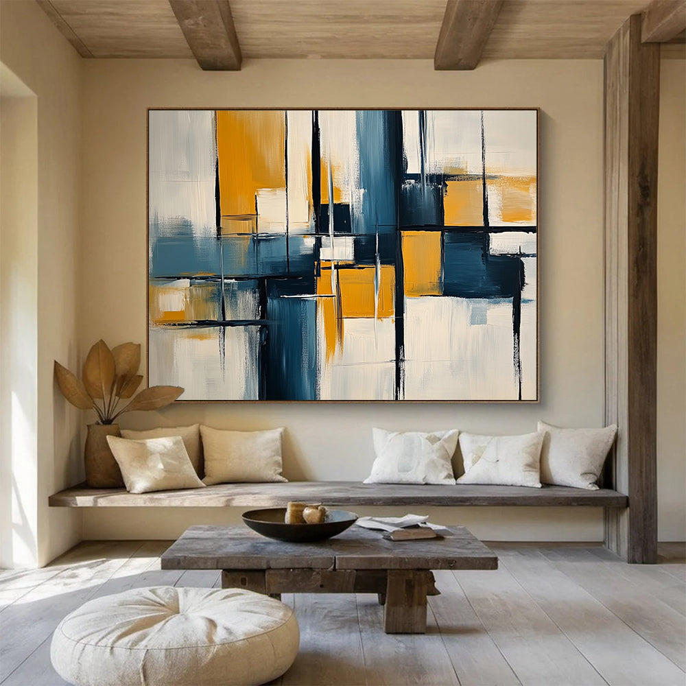 Blue Yellow and Black Abstract Blocks Painting with Dynamic Compositions DYP588