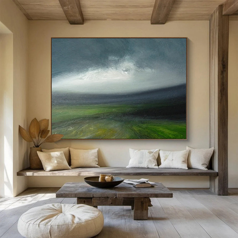 Green Grey Sky Landscape Abstract Painting THY028