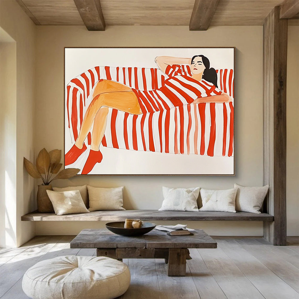 Red and White Striped Figure Abstract Painting DYP089