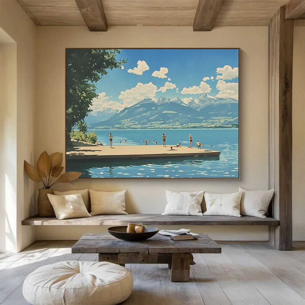 Blue Sky Lakeside - Summer Activity Abstract Painting DYP063
