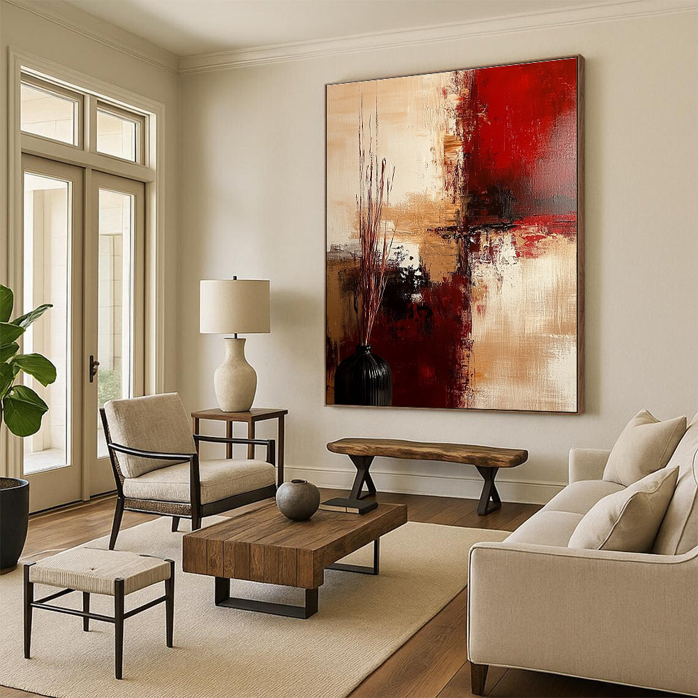 Red Beige Abstract Painting with Rich Textures GER728