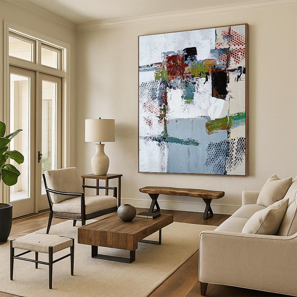 White Red Green Blue Abstract Painting ADGE042