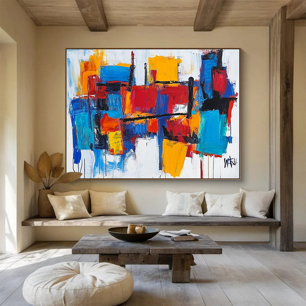 Vibrant Geometric Abstract Painting with Bold Color Blocks DYP421