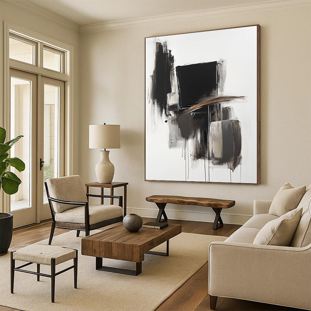Dynamic Black White Abstract with Dripping Paint GER353