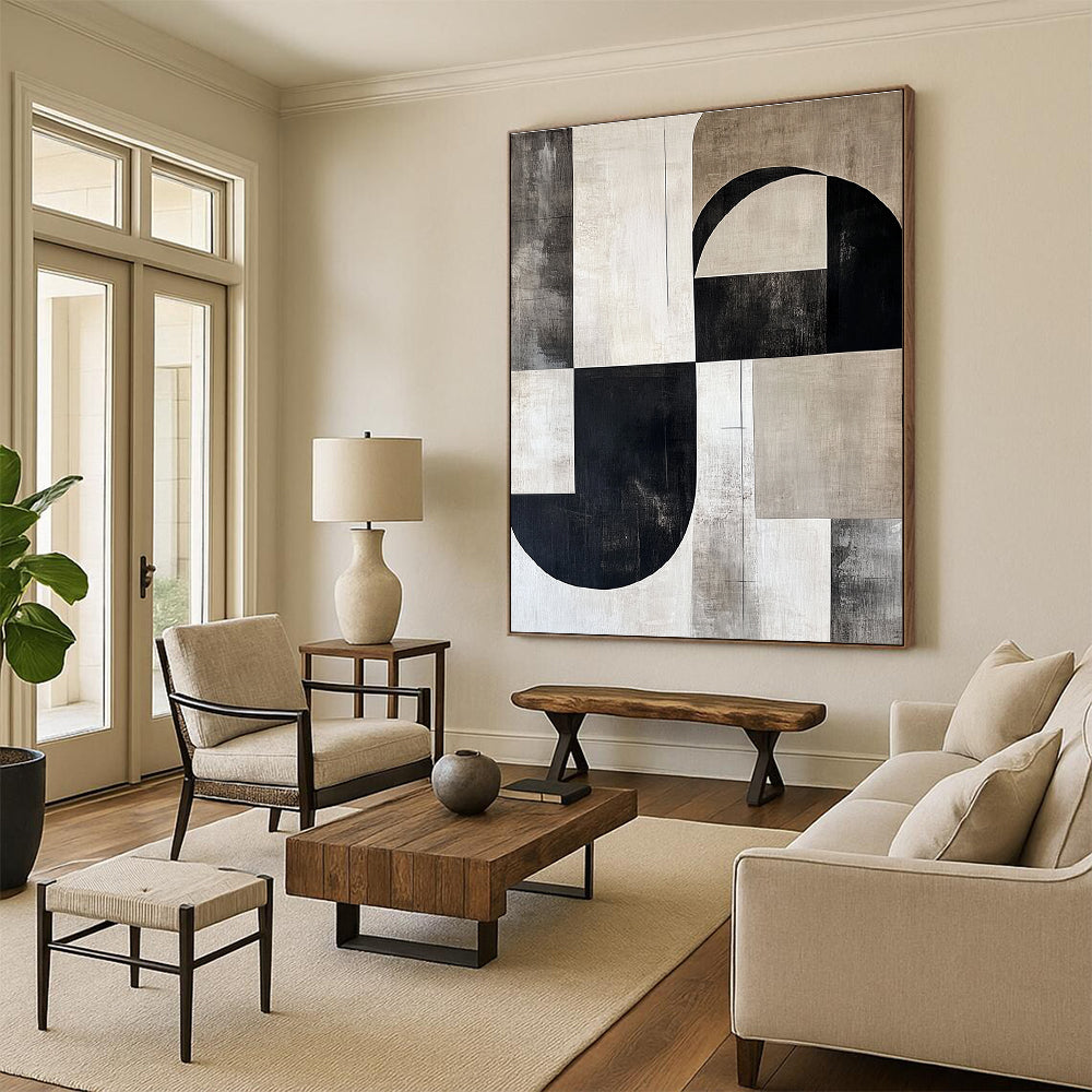 Black and Beige Geometric Shapes Abstract Painting GER211