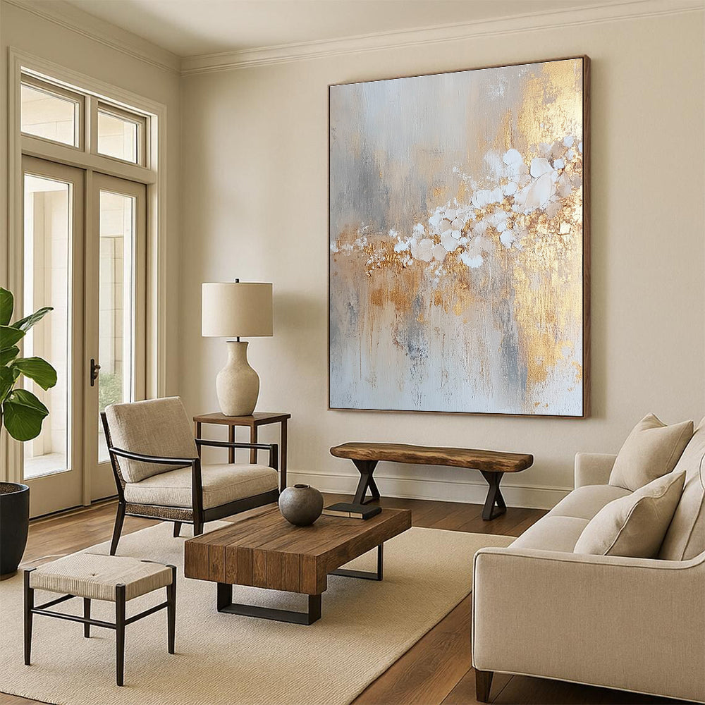 Gold Gray Abstract Painting with Delicate Details GER738