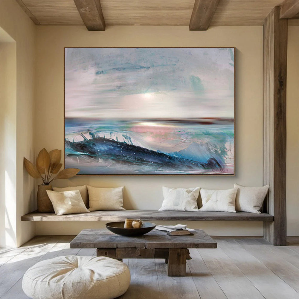 Sea and Sun Abstract Painting with Pastel and Blue Tones THY148