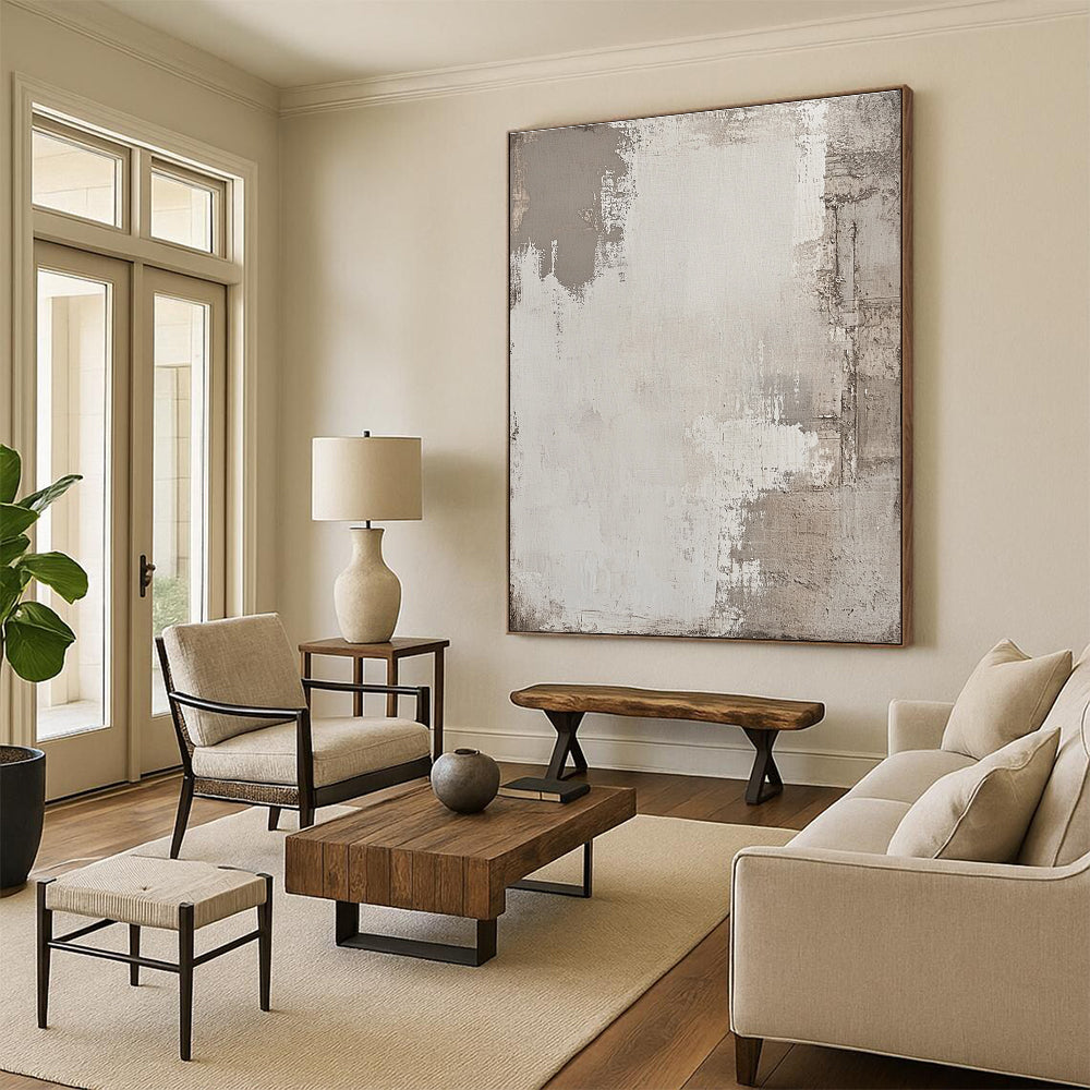 Light Gray Textured Abstract Painting with Subtle Variations GER042