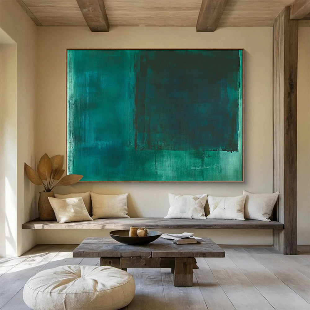 Deep Green Abstract Painting with Rectangular Forms DYP392