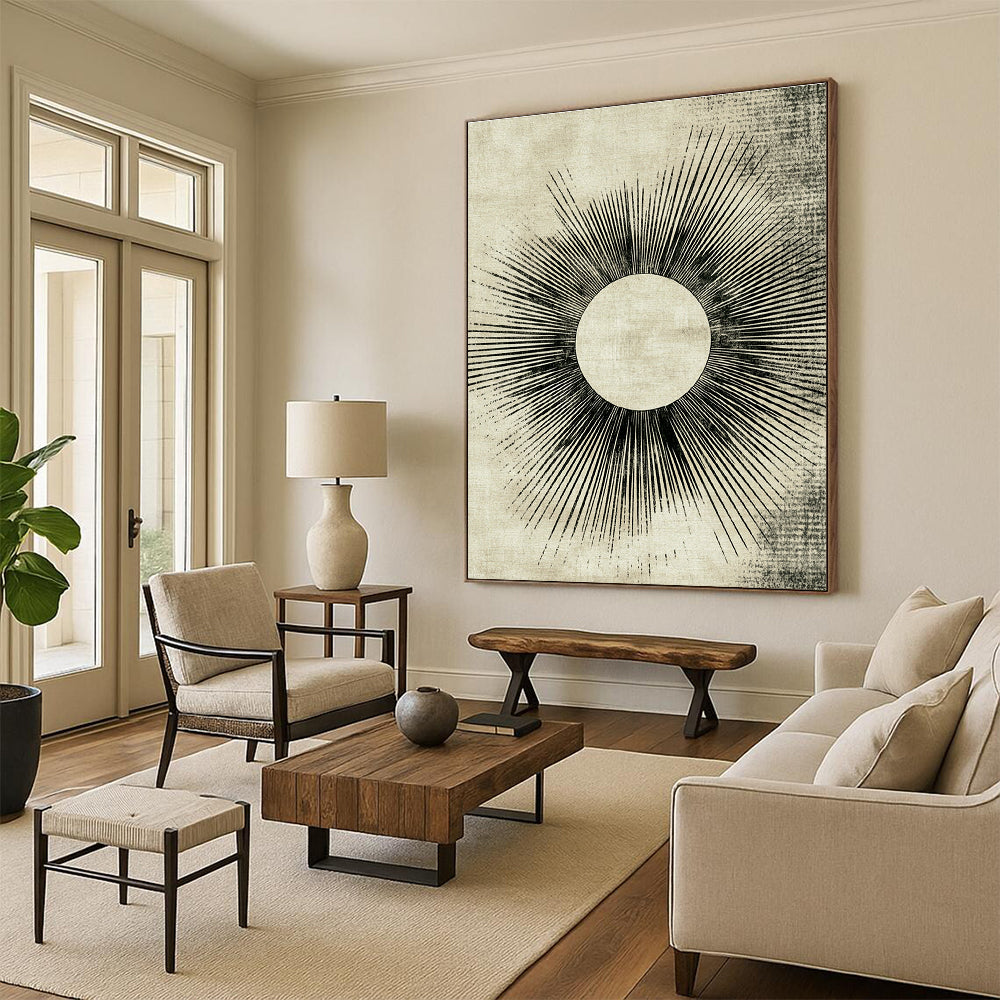 Sunburst Abstract Painting with Radiating Lines GER114