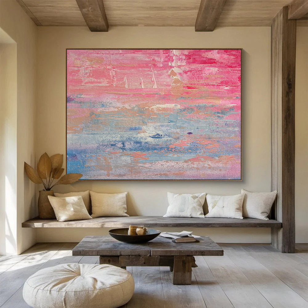 Pink Blue Abstract Painting with Soft, Romantic Atmosphere THY386