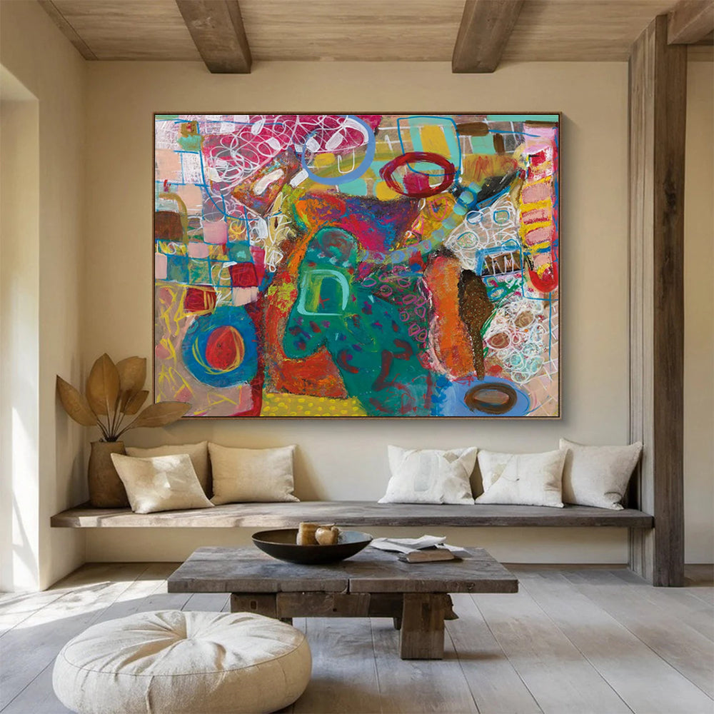 Playful Colorful Abstract Painting with Whimsical Shapes and Lines THY244