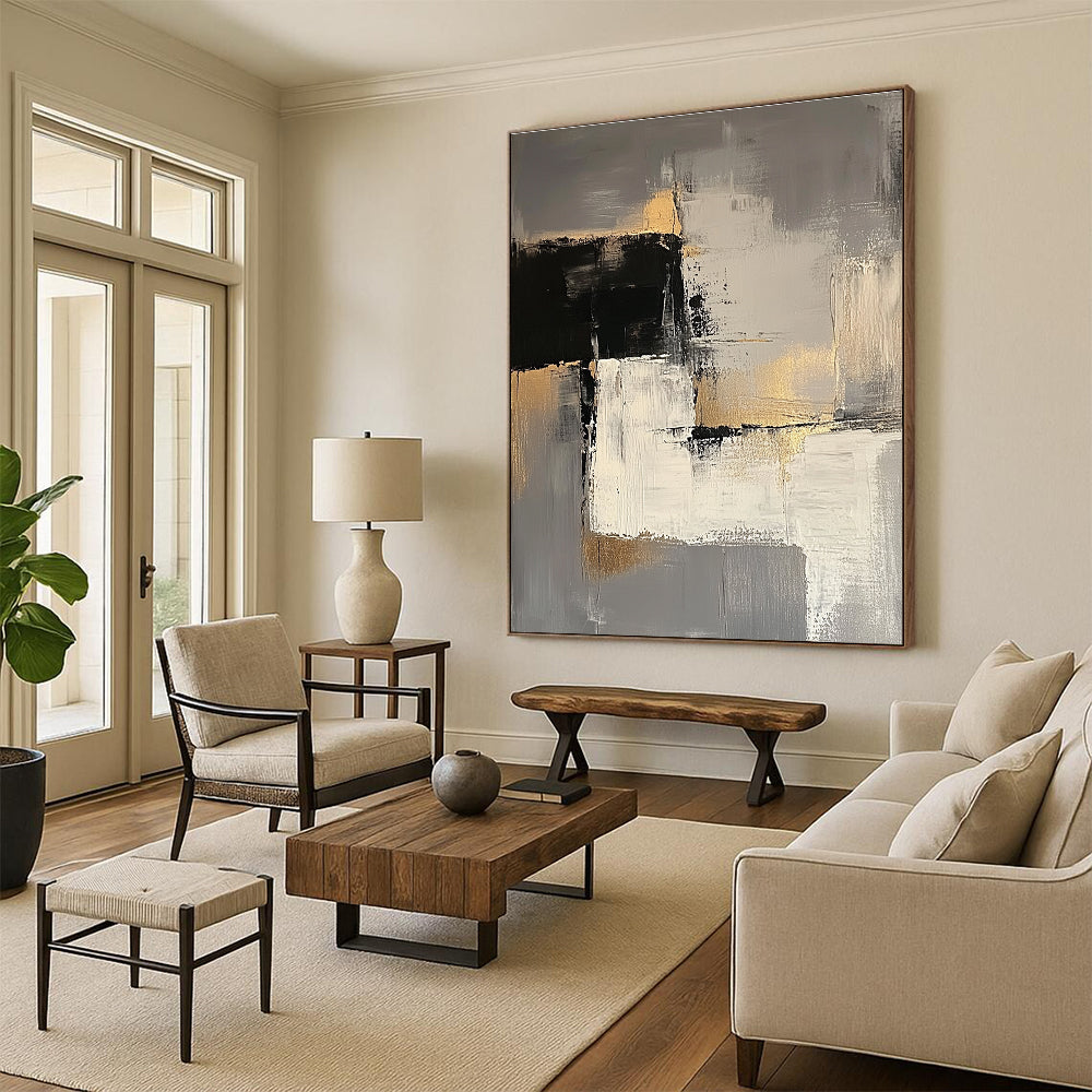 Gray Gold and Black Abstract Painting with Subtle Textures GER688