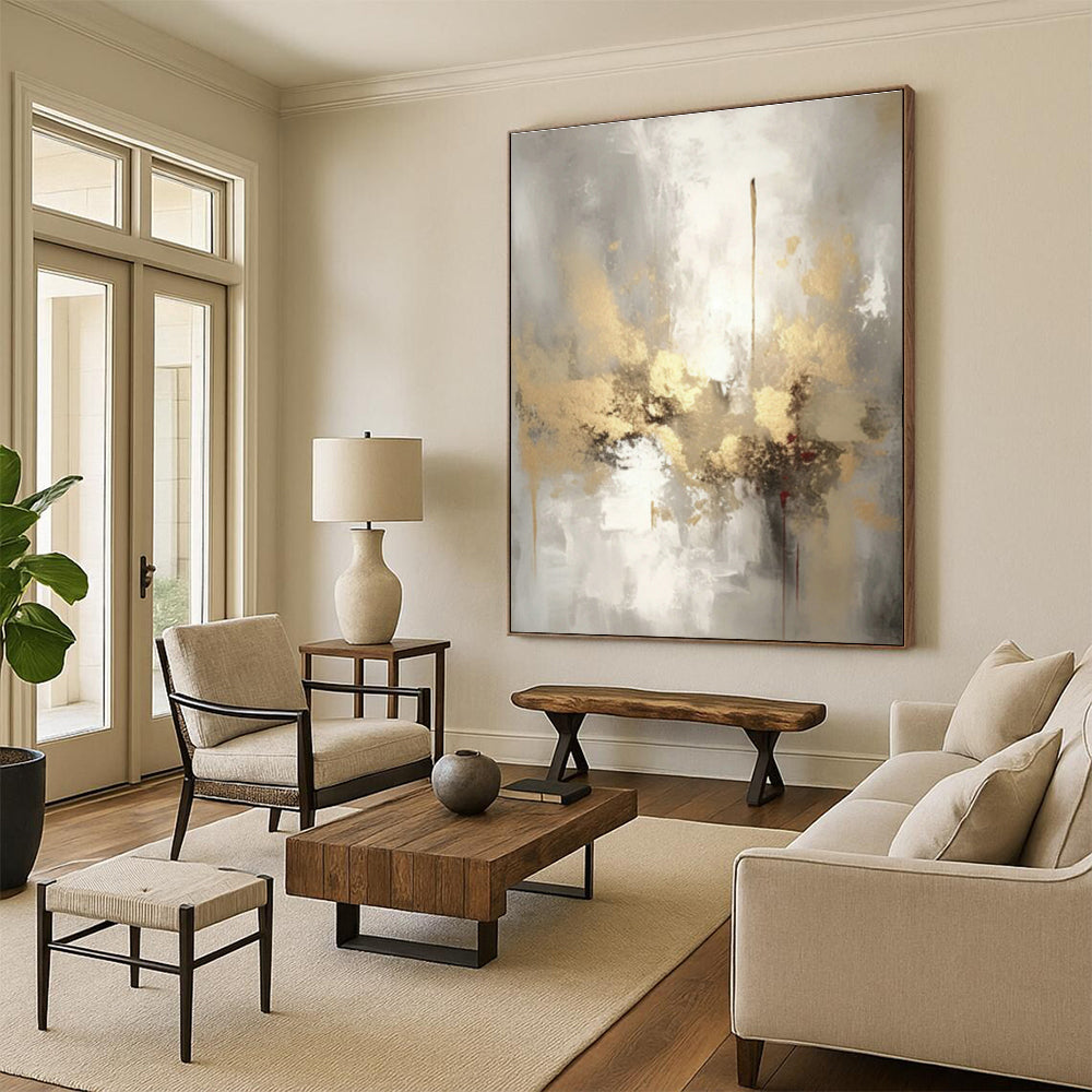 Oversized Abstract Hand - Painted Murals for Office Reception Area Feature Columns & Bedroom Alcove Built - in Shelves DLZ0860