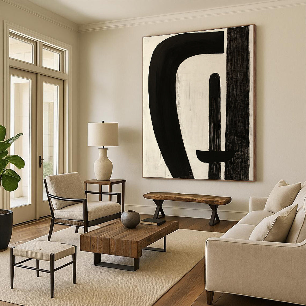 Black and White Curved Abstract Art with Bold Forms GER246