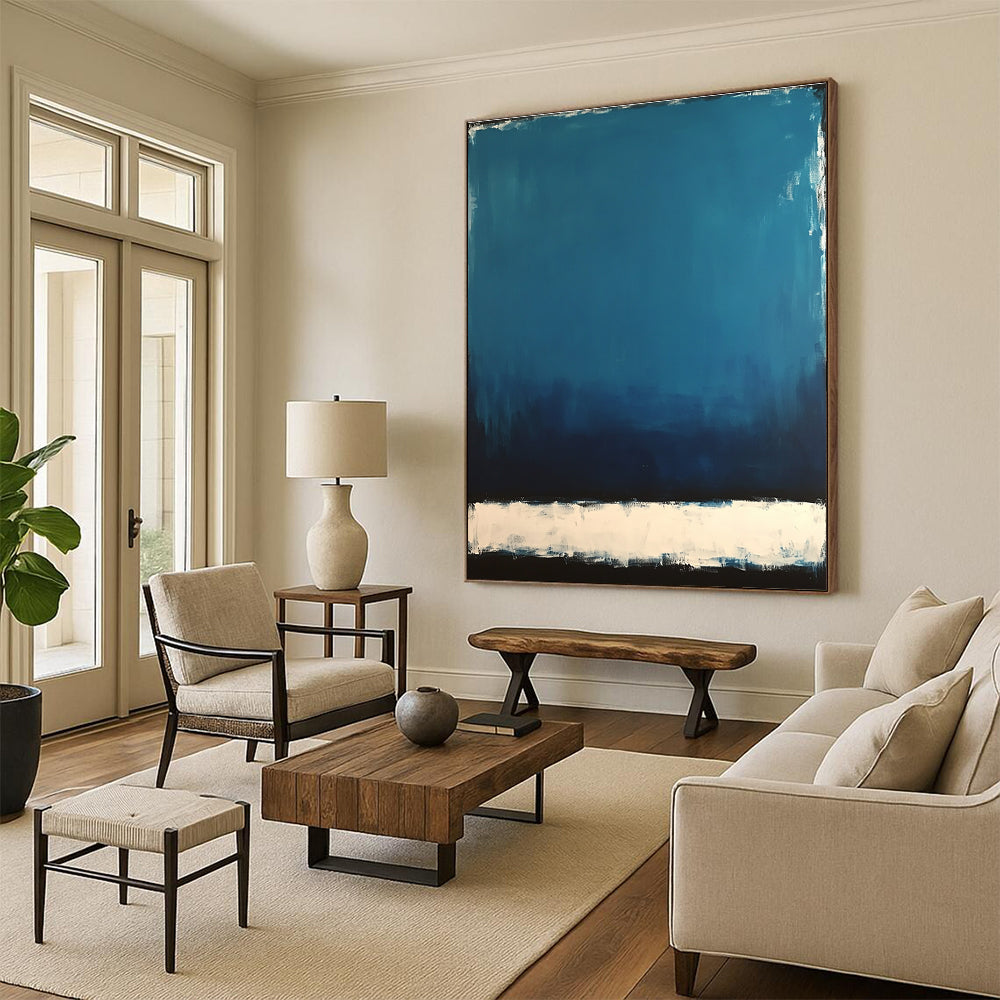 Blue and White Gradient Abstract Painting with Thick Brushstrokes GER027